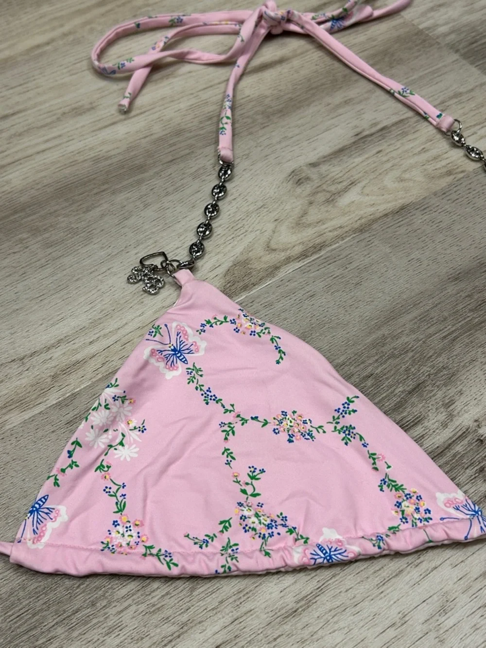 Frankie's Bikinis Fairytale Butterfly Floral Vine Charm Chain Triangle Swim Top
